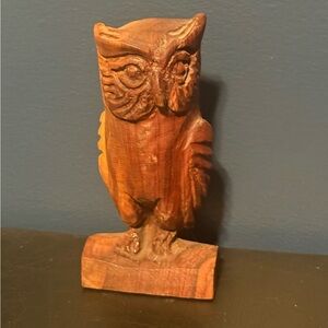 Handcrafted Wooden Owl Sculpture vintage 5.5”